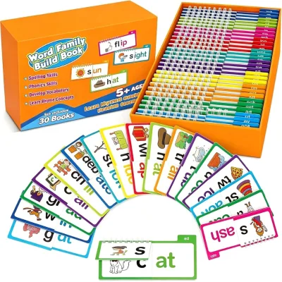 30 Reading & Rhyming Flip Books Kids Early Education English Words Spelling Learning Book Sight Words Vocabulary Flash Cards Set