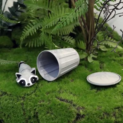Cute Racoon Dog Cartoon Resin Crafts with Trash Can Doll House Toy Desk Ornaments Car Ornaments Home Decoration Action Figure
