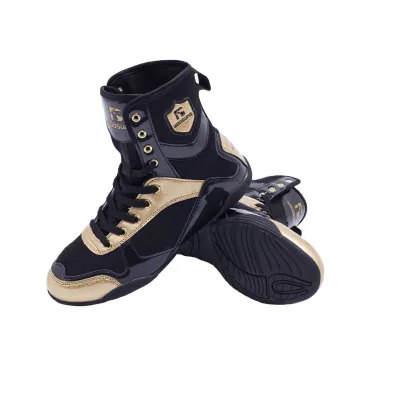 Woosung Latest Vintage Durable Custom Black and Gold Wrestling Boxing Shoes Boxing Boot for Sale