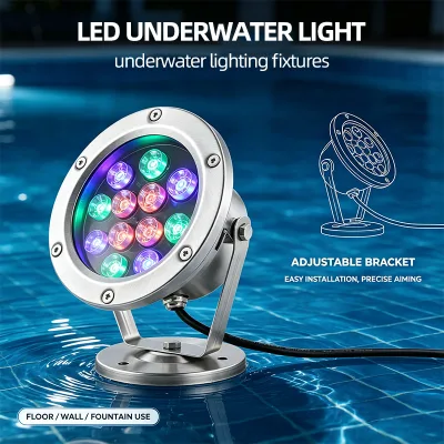 12V 24V Low Voltage Stainless Steel Submersible Pool Light 201 Grade IP68 for Aquarium Waterfall Landscape
