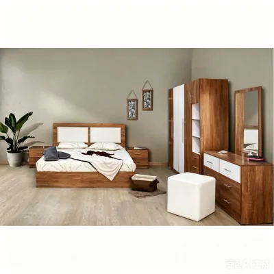Premium Simple Style Melamine Wooden Look Bedroom Furniture Suite Platform Bed for Villa