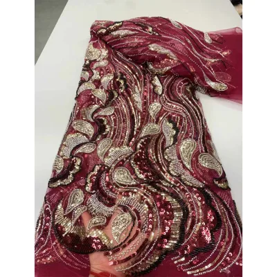 Handcut High Quality Lace Fabrics Sequin Material Jacquard Brocade Fabric for Women