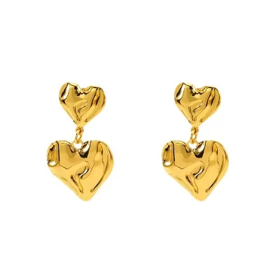 High Fashion 18K Gold Stainless Steel Double-Layer Love Hoop Earrings for Women Cute Style for Gift