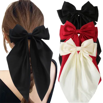 Wowei Colorful Satin Big Hair Bows Knot Ribbon Hairpins Hair Clips Set for Hair Accessories Girls Women