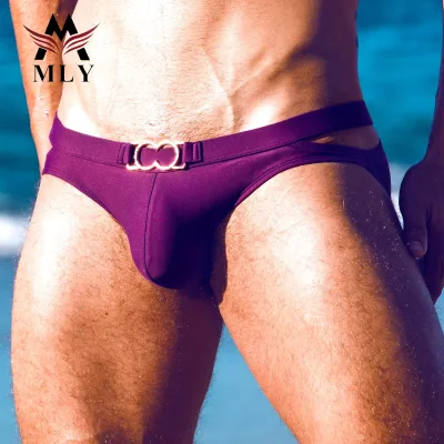 MLY OEM Swimming Suit Nylon Sexy Close-fitting Fashion Male Blue Print Swim Brief Gay Briefs