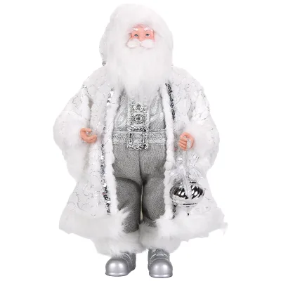 White Silver Sequin Christmas Santa Claus Figurine for Natal Decoracao Home Shelf Decor Trendy