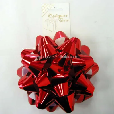 Hot Sale Gift Wrapping Red Plastic Ribbon Egg / Star Bow / Curly Bow for Decoration or Gift Packaging