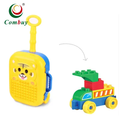 Cartoon Tiger Educational Toy Plastic Building Blocks Case for Kids Travel Luggage