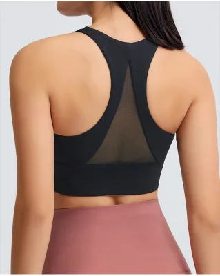 Women's High Impact Mesh Sports Bra Top High Support Wide Shoulder Straps Workout Yoga Top Fitness Sports Bra