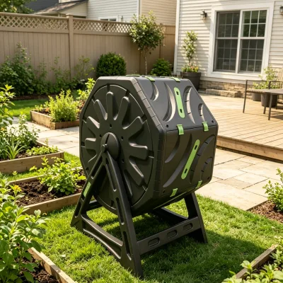 70L Modern Heavy Duty Plastic Garden Kitchen Food Waste Compost Tumbler with Easy Clean Feature for Outdoor Use
