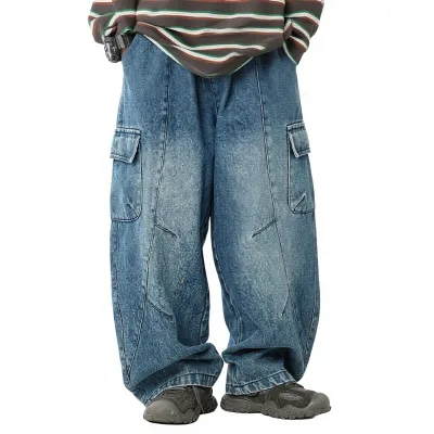 Kids Cotton Jeans 2026 Autumn New Arrival Casual Designer-Inspired Blue Boys' Stylish Washed Straight-Leg Trousers Large