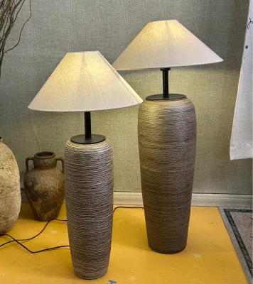 Two sizes wabi sabi stylish ceramic floor lamp with fabric lampshade and EU plug