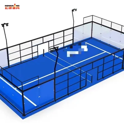Outdoor Easy Install Hongkangjian Padel Tennis Court 10X20M Galvanized Steel Frame Artificial Turf Durable Super Panoramic Combo