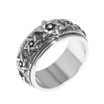 New Arrival S925 Sterling Silver Rotatable Buddhism Ring Vintage Men's Six-pointed Star Auspicious Cloud Religious Jewelry