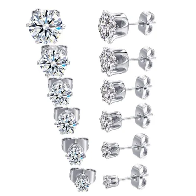 Creative New Designs Hypoallergenic Brass 3mm to 8mm Small Round CZ Earrings Shiny Cubic Zirconia Stud Earrings