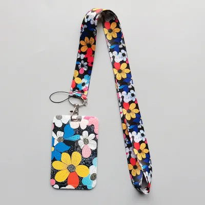 WOWEI Green Flowers 2-in-1 ID Badge Holder & Lanyard Wallet for Teachers,Nurse,Professionals-Cute Zippered Coin Pouch