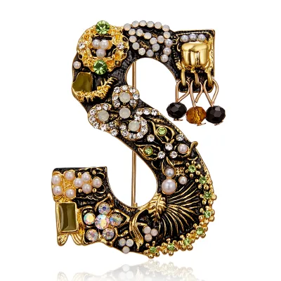 Jachon 2024 New Letter Pearl Brooch Rhinodrill Painted Oil Flower Letter Brooch Fashion Brooches for Women Wholesales