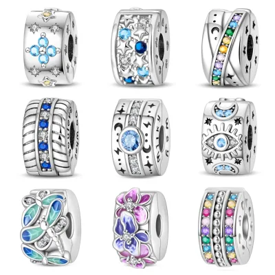 Hot Sale Eye Safety Buckle Positioning Bead Pendant DIY Charms Jewelry Accessories Bracelet 925 Silver Women's Cross-Border New