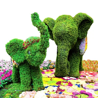 Artificial Topiary Animal  Boxwood Green Plant Grass Plastic Artificial Elephants Shape Artificial Grass Animals Sculpture