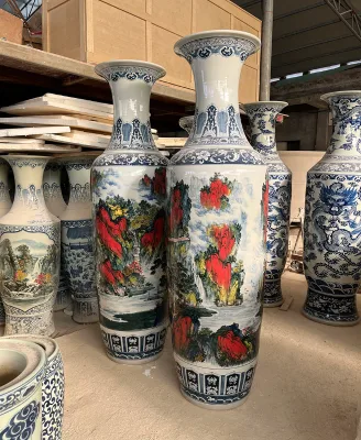 New Chinese Pastel Landscape Floor Ceramic Flower Arrangement Ornament Hand Painted Ceramic Vase Floor Vase