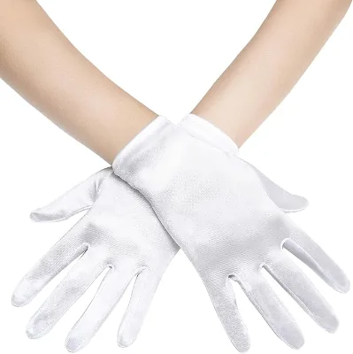 Short Satin Gloves for Women-Spandex/Polyester White Breathable Opera Wedding Bridal Gloves Tea Party Banquet Costume 1920s