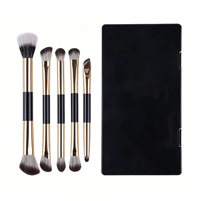 High-quality Portable Mini Double-ended Makeup Brush Set with Storage - 5 Pieces with Mirror and Beauty Tools