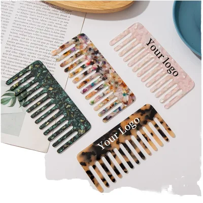 Hot Sell Elegant Wide Tooth Comb Cellulose Acetate Eco-Friendly Custom Logo Anti Static Detangle Acetic Acid Hair Comb