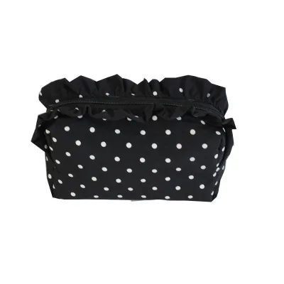 New Sweet Ruffled Edge Zipper Cosmetic Storage Bags Polka Dots Nylon Makeup Pouch Travel Toiletry Organizer Bridesmaid Gifts