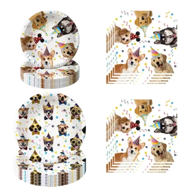Dog Pet Themed Party Decor Kit Banner Balloon Paper Cup Plate Napkin Disposable Tableware Party Supplies