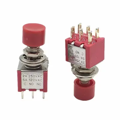 PS-202 Red 6Pin C-NO-NC 6mm Mini Momentary Automatic Return Push Button Switch 2A 250VAC/5A 120VAC Toggle Switches