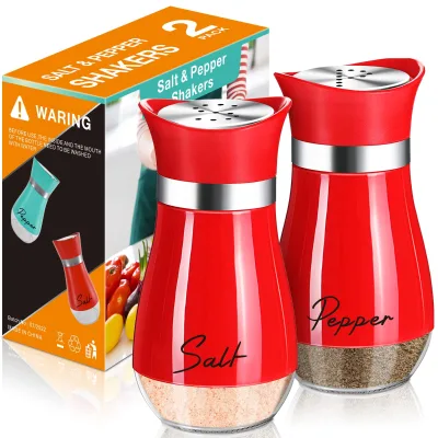 Salt and Pepper Shakers Set 4 oz Glass Bottom with Stainless Steel Lid for Kitchen Gadgets Cooking Salt and Pepper Shakers Set