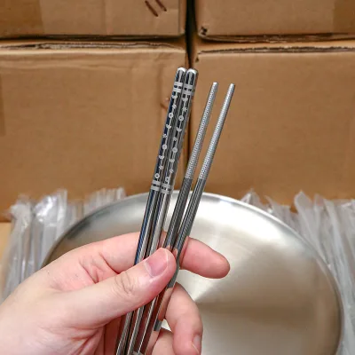 Luxury Reusable Korean Metal 304 Stainless Steel Chopsticks with Yinbao Logo for Home and Restaurant