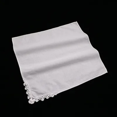 Woven Lace Ladies 12''x12'' New Arrival White Cotton Handkerchief with Lace Edge Eco-Friendly