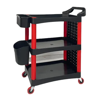 Plastic Utility Cart on Wheels 3 Shelf Rolling Commercial Work Service Cart for Garage, Restaurant Made in China