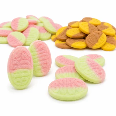 Hot Selling Sour Swedish Candy Large Oval Watermelon Banana Toffee Vegan Halal US EU Compliant Sweet Store for Vending