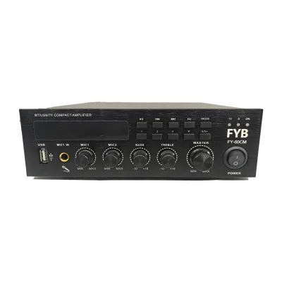 FYB 60W Mini Mixer Amplifier with for FM TF Card 2 Mics 2 AUX Inputs 1 REC Output DC24V Metal Body