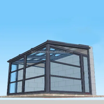 Electric Glass Garden Greenhouse Slant 4 Season Aluminum and Glass Sunroom for Solarium