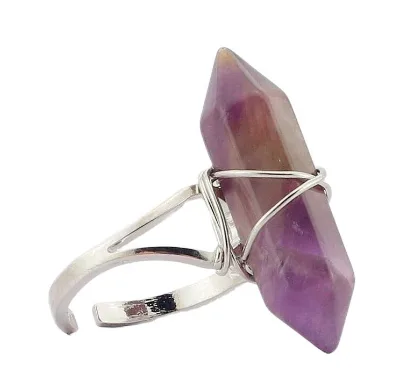 Custom Jewelry Factory China - Natural Hexagonal Wand Double Terminal Point 925 Sterling Silver Crystal Rings Natural Stone