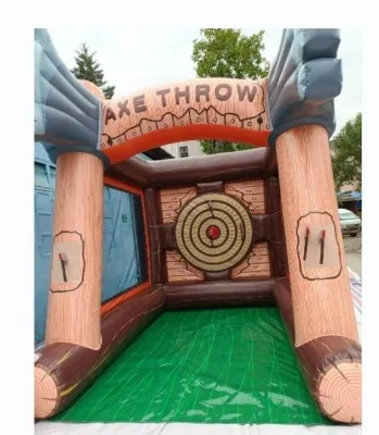 Log Cabin Style Inflatable Axe Throw Game Target Shooting Inflatable Carnival Game for Party Event Rental