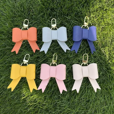 New PU Leather Bow Pendant Creative Cute Leather Bow Charm Bag Decoration Various Colors Small Gift