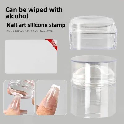 Clear Silicone Nail Art Stamps Alcohol Cleanable Square Round French Stamp with Cap for DIY Nail Printing Tool Salon Wholesale