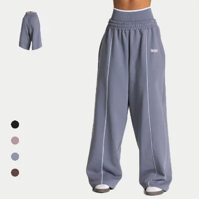 New Arrival Color Block Workout Fitness Straight Leg Sweatpants Wide Leg Sweatpants