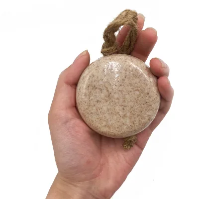 New High Quality Natural Herbal Brown Smoothing Round Solid Shampoo Bar with Rope 98g Custom Fragrance
