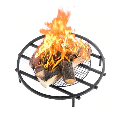 Modern Carbon Steel Fireplace Round Fire Pit Grate with 4 Legs for Outdoor & Living Room Campfire Grill Cooking