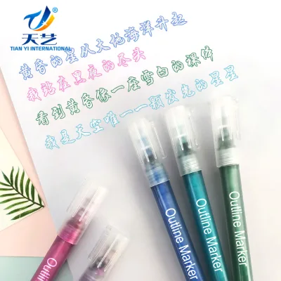 3mm 24colors Medium Point Tip Double Line Outline Pen Metallic Outline Marker for Scrapbooking, Card Making, Poster Drawing, Pa