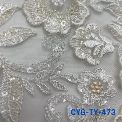 Floral Bridal Sequins Lace Fabric for Wedding Dress Crafts Applique