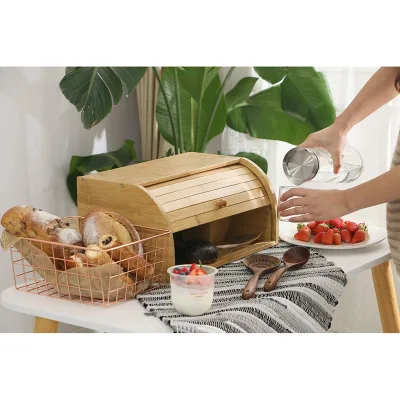 Natural Wooden Bread Box Kitchen Food Storage Custom Design Logo Eco Friend Bread Box Countertop Bread Box