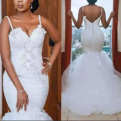 Wedding Dress 2024 White Suspender Sleeveless Mermaid Wedding Dress European and American Brides African Mermaid Dress