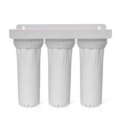 European-style white 10 Inch Plastic 3-Stage Filter Bottle Triple Sediment Filtration Housing Water Prifiter Pre Filter System