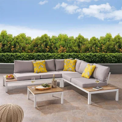 Modern L-shape Lounge Corner Sofa Set Eco-friendly Rust Proof Aluminium Alloy Outdoor Sectional Sofa for Villa & Courtyard